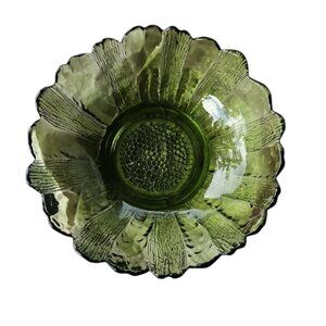 Indiana Glass Bowl Avocado Green Flower Lettuce Design Candy Dish